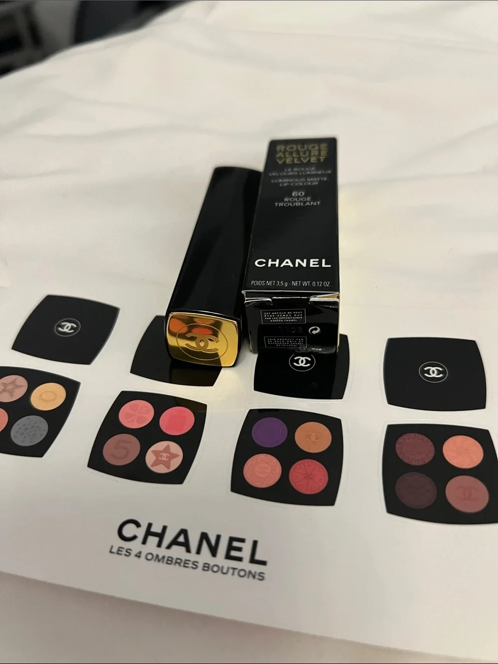 CHANEL Coral-Red Rouge Allure Velvet 60 Rouge Troublant lipstick NIB + Stickers